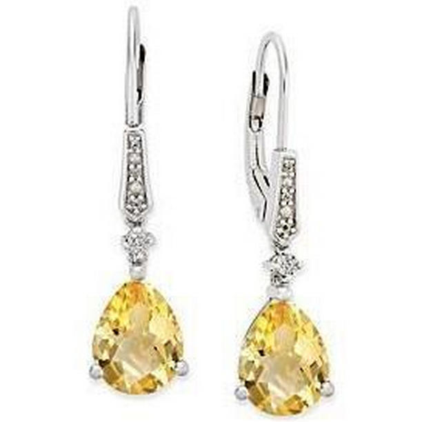 61642 36.60 CT Pear Citrine with Round Diamonds Dangle Earrings, 14K Gold