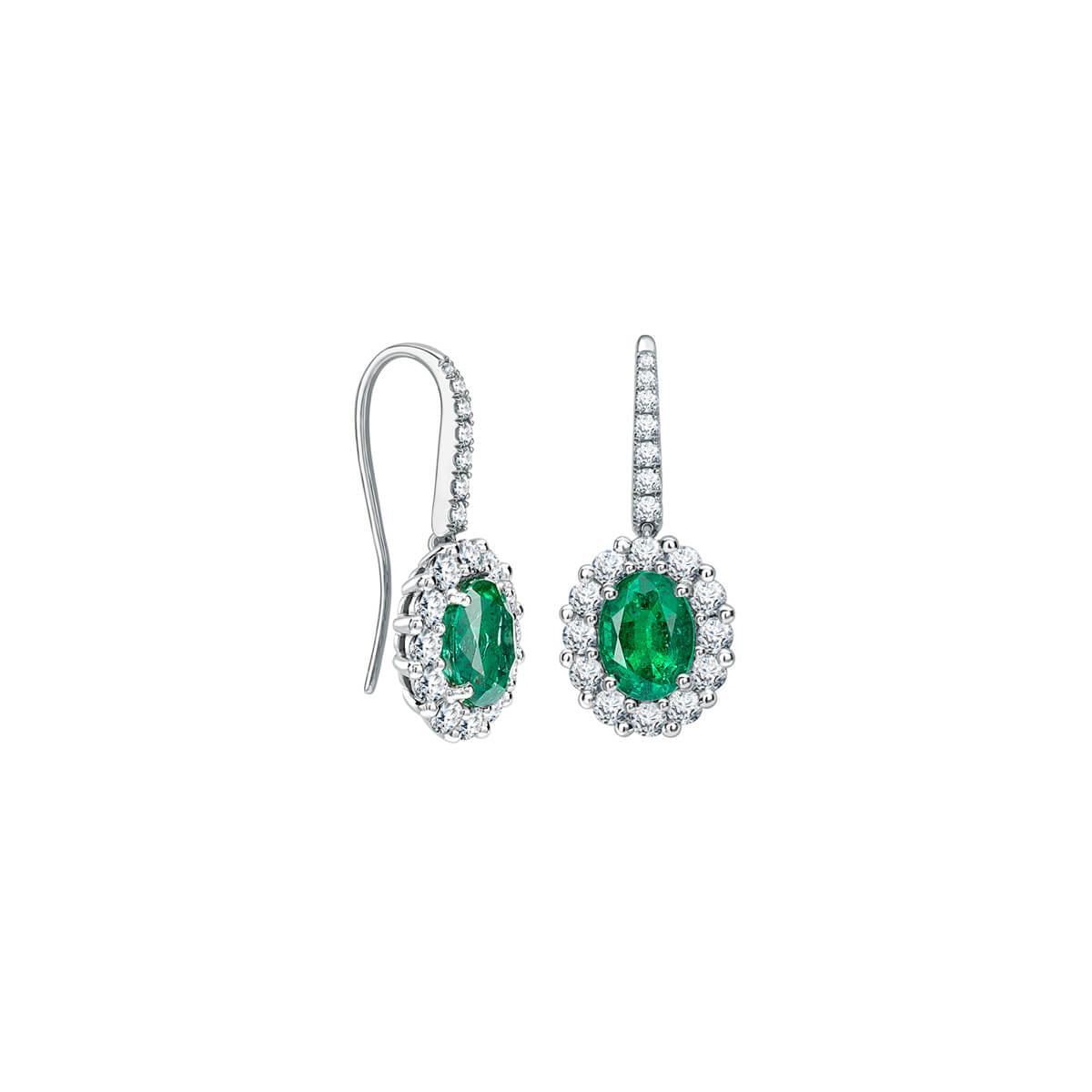White Gold 4.94 CT Emerald with Diamonds Dangle Earrings