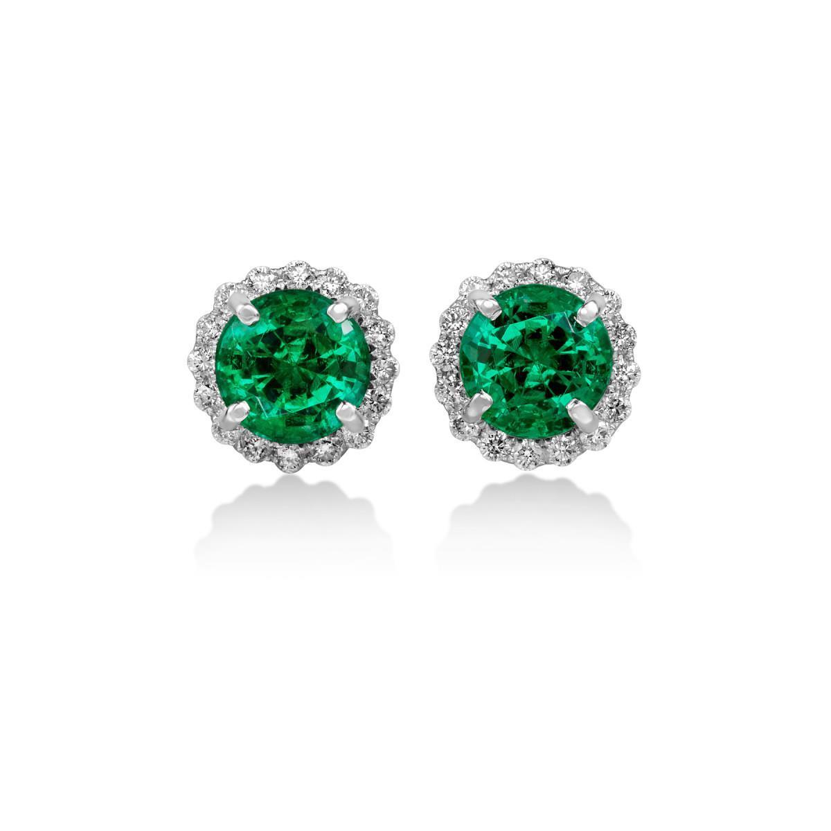 61651 Emerald with Diamonds 5.80 CT Stud Halo Earring, 14K White Gold
