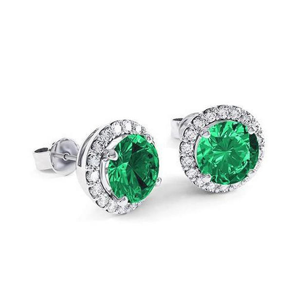 61656 Prong Emerald with Diamonds 6.5 CT Stud Earring, 14K White Gold