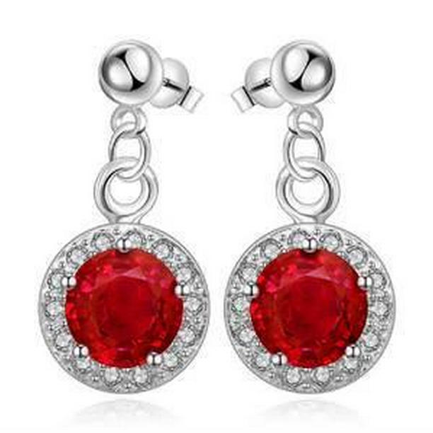 Ladies 6.70 CT Round Cut Ruby with Diamonds Dangle Earrings