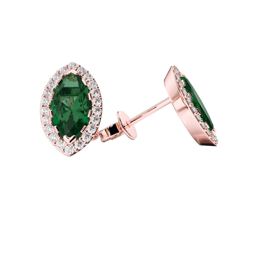 62209 4.90 CT Emerald Prong Set with Diamond Womens Stud Halo Earrings
