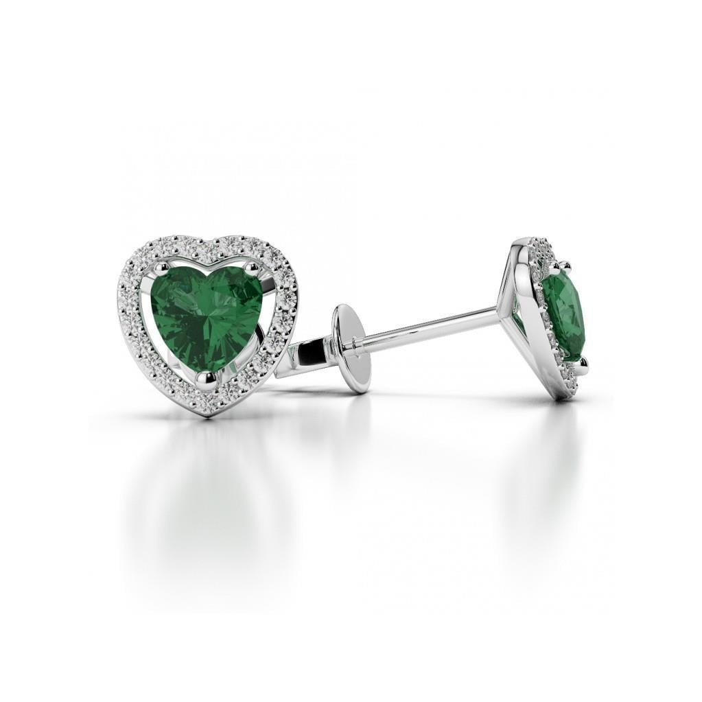 3.80 CT Heart Cut Emerald with Round Diamond Stud Earrings