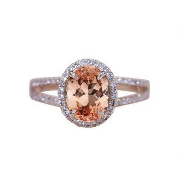 17.25 CT Oval & Round Cut Morganite with Diamonds Ring, Rose Gold - Size 6.5