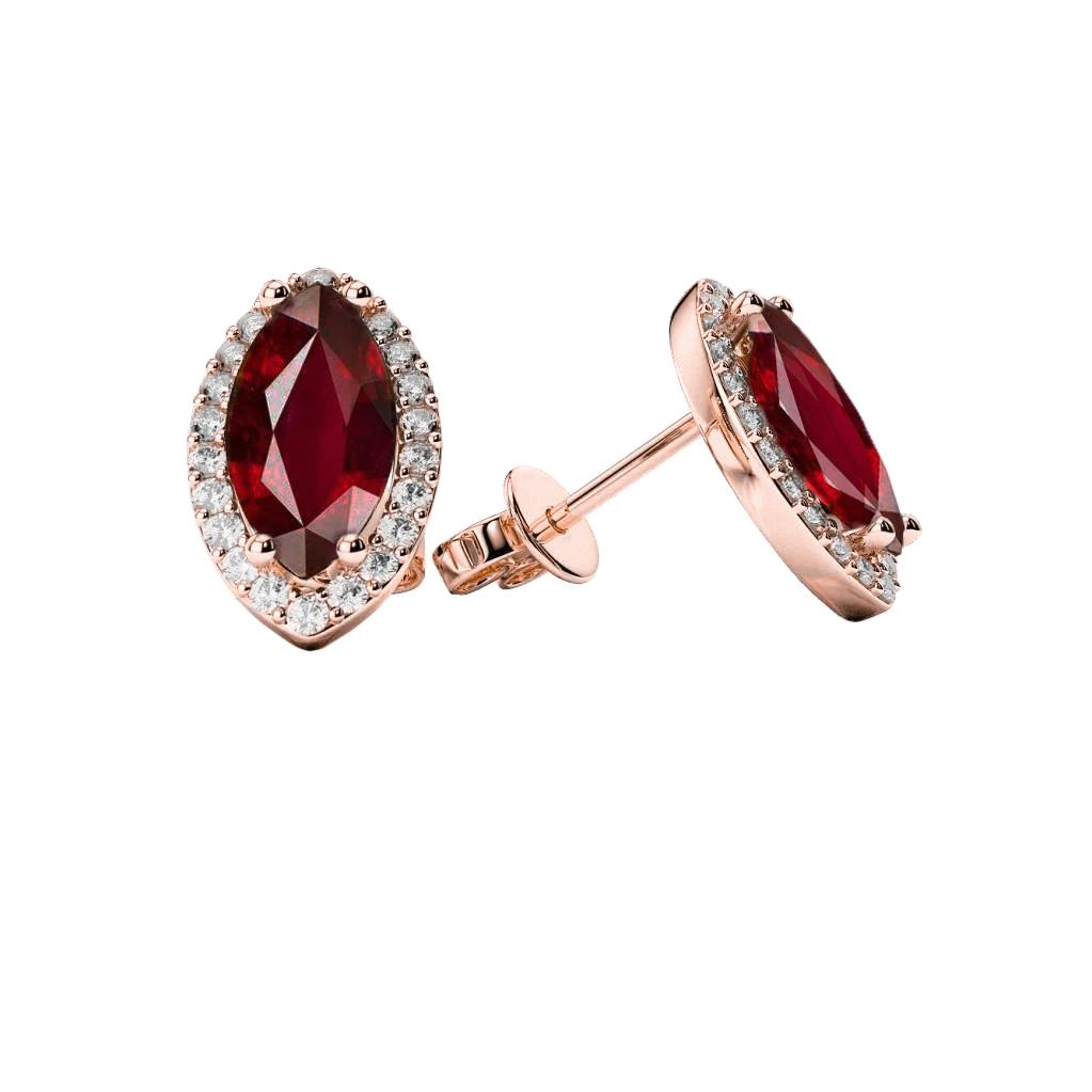 5.44 CT Ruby & Diamonds Womens Stud Earrings, 14K Rose Gold