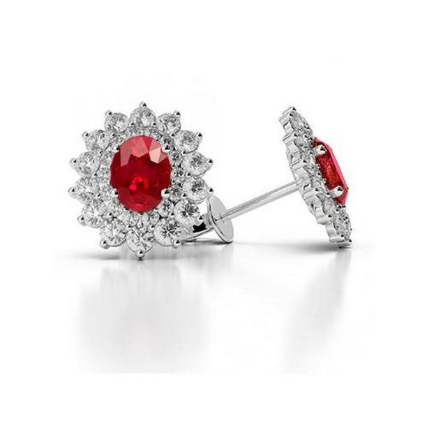 62219 Flower Style 6 CT Red Ruby with Diamonds Stud Earrings, White Gold -  Harry Chad Enterprises