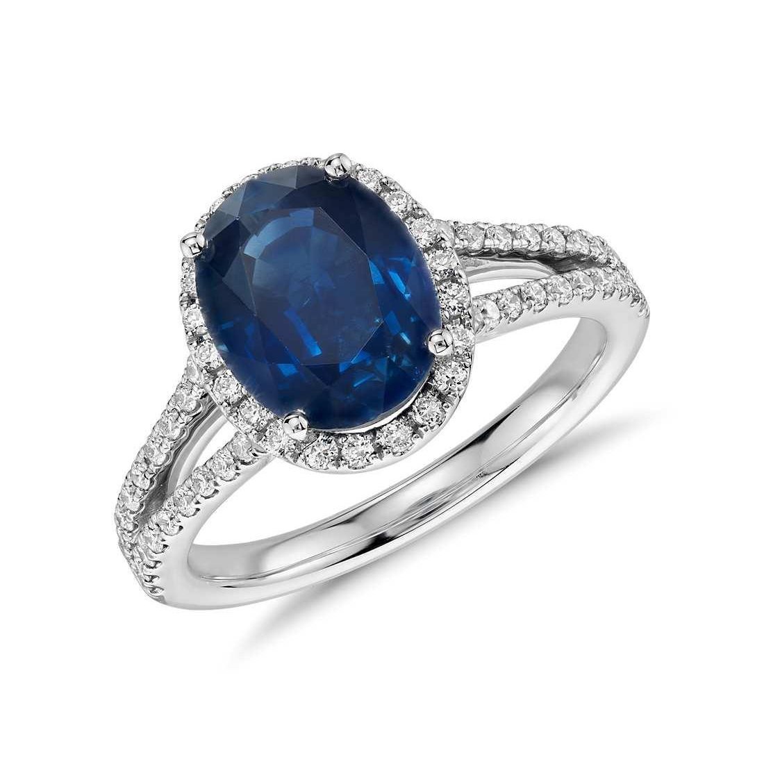 62221 2.66 CT Blue Oval Sapphire & Diamond Ring, 14K White Gold - Size 6.5