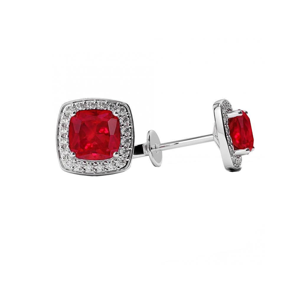 4.50 CT Cushion Ruby & Diamond Womens Halo Studs