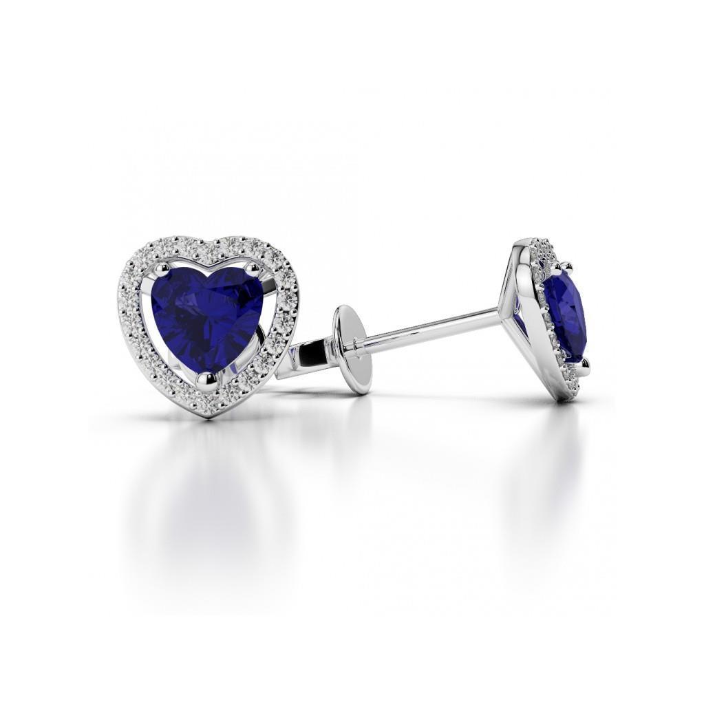 2.90 CT Sapphire & Diamonds Stud Earrings, 14K White Gold