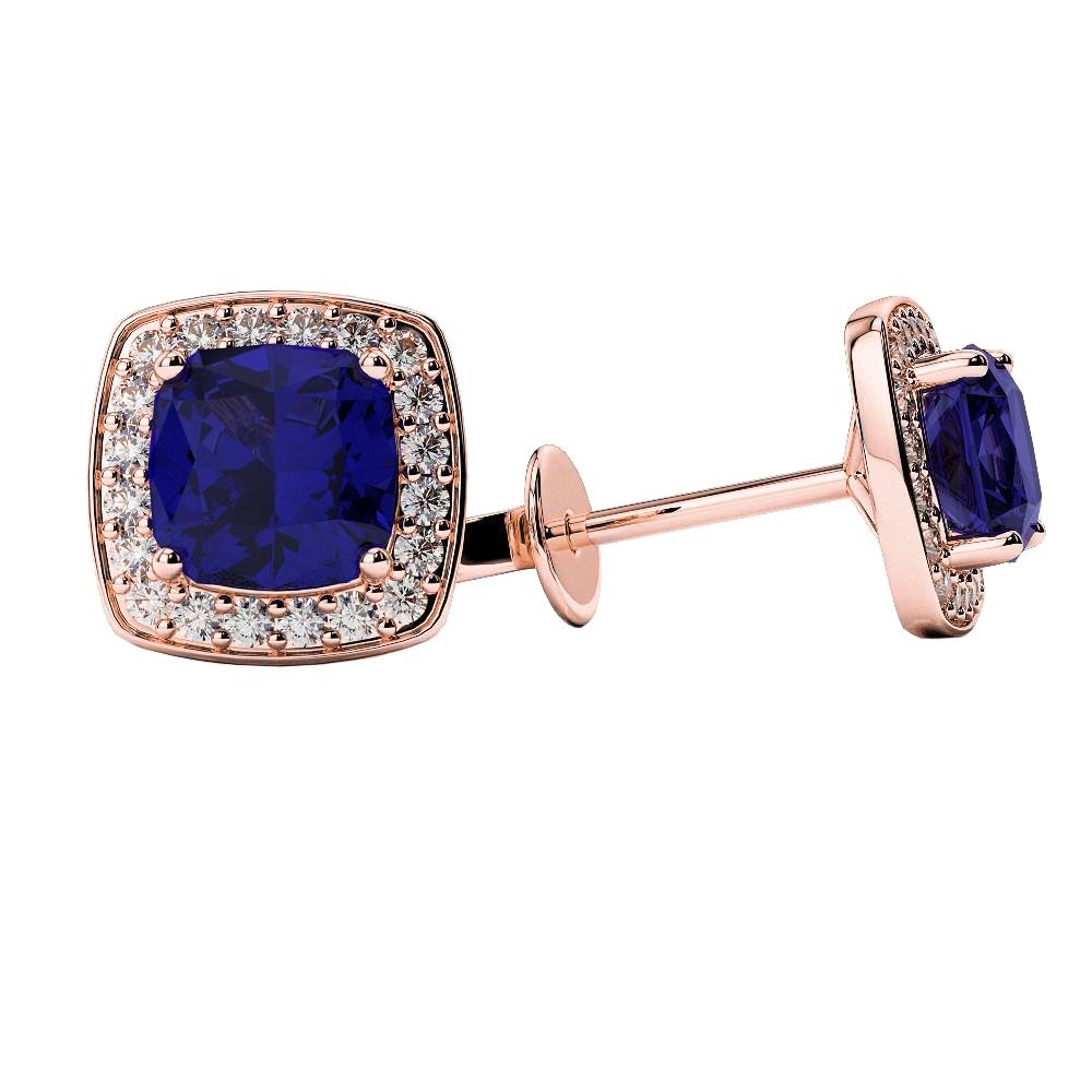 3.90 CT Blue Sapphire & Diamond Lady Stud Earrings, Gold