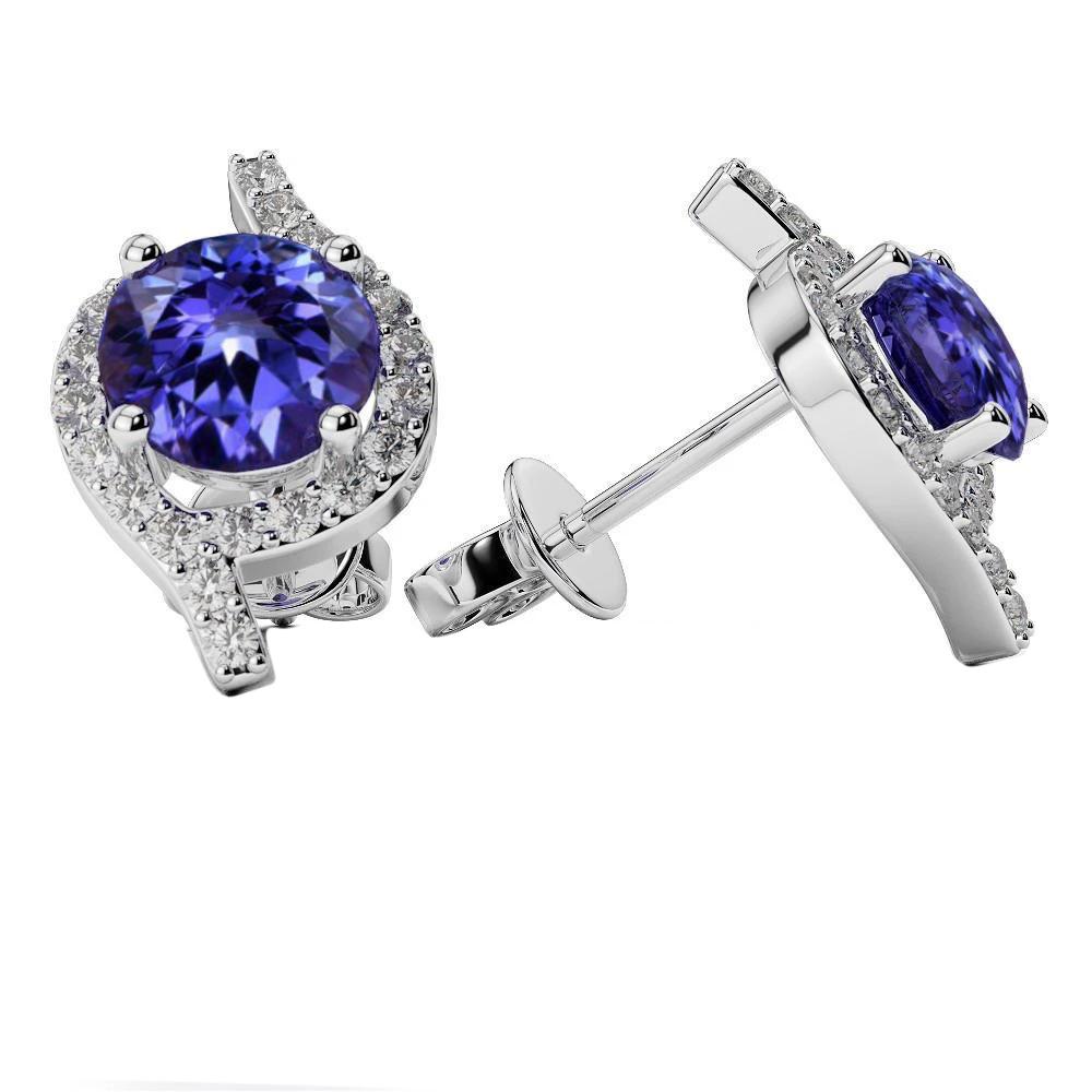 3.98 CT Tanzanite with Diamonds Stud Earrings, 14K White Gold