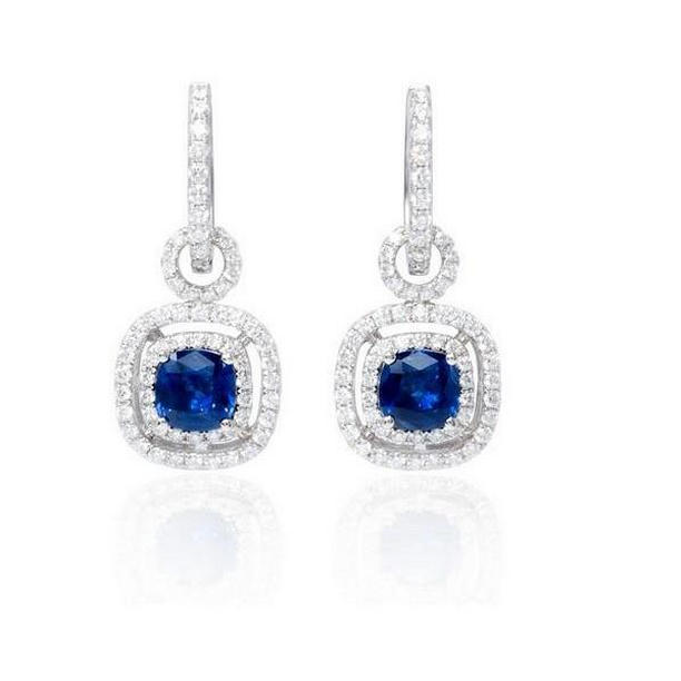 3.52 CT Ceylon Sapphire with Diamonds Lady Dangle Earrings