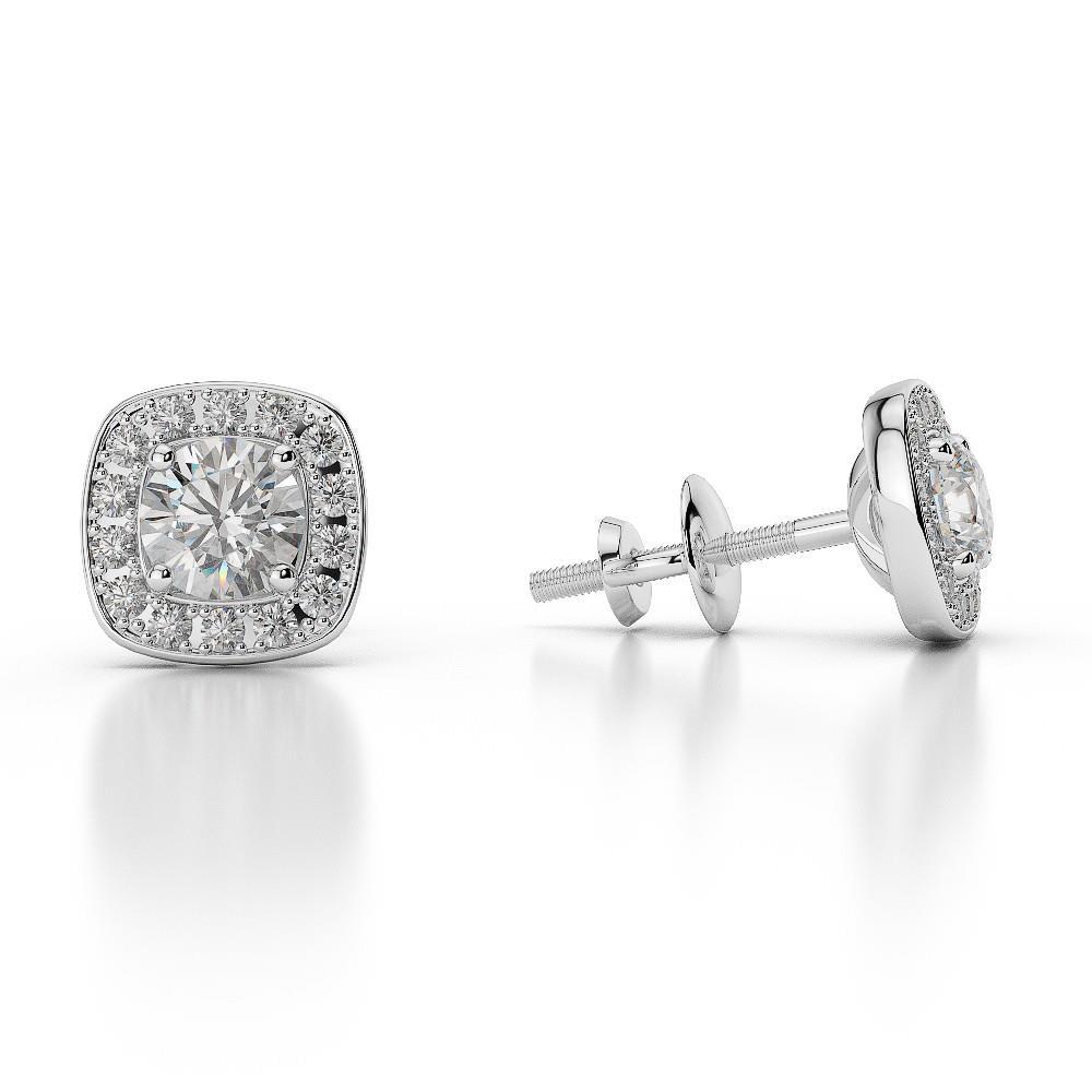 62255 2.48 CT Diamonds Halo Womens Stud Earrings, 14K White Gold