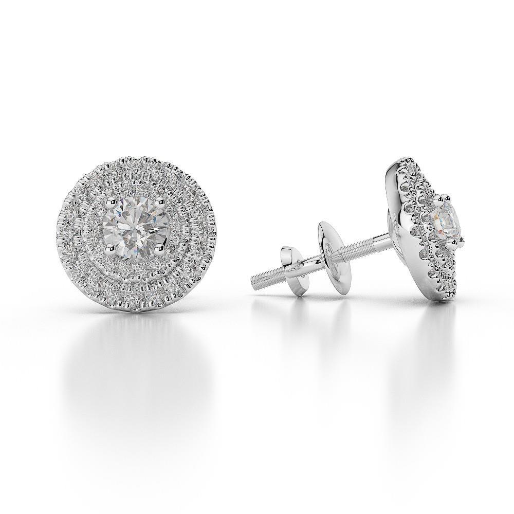62257 3.60 CT Round Brilliant Diamond Lady Stud Earrings, 14K White Gold
