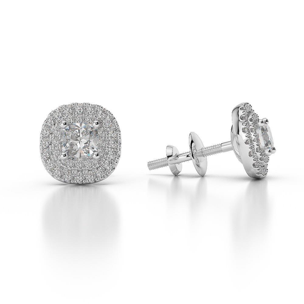 4 CT Prong Sparkling Diamond Stud Halo Earrings, 14K White Gold