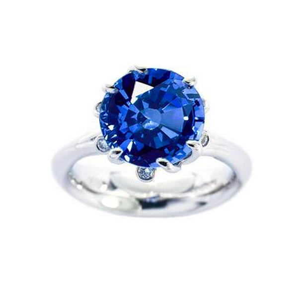 Ceylon Sapphire with Diamonds 1.90 CT Ring, 14K White Gold - Size 6.5