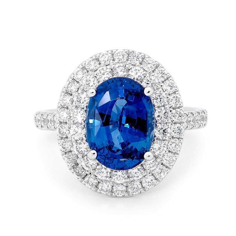 62262 3.40 CT Oval Ceylon Sapphire with Round Diamonds Ring, White Gold - Size 6.5