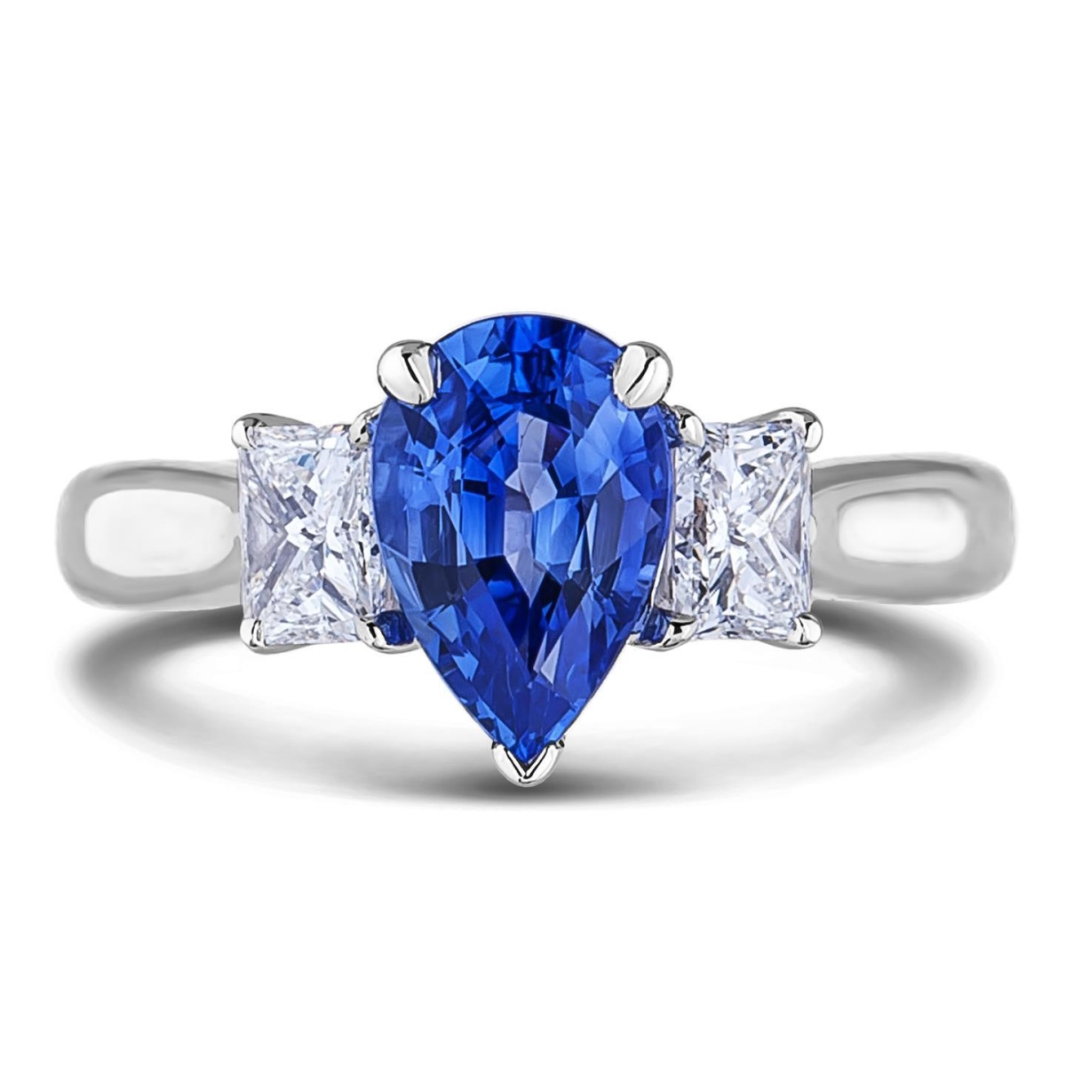62263 Three Stone Ceylon Sapphire with Diamonds 3.50 CT Ring, White Gold - Size 6.5