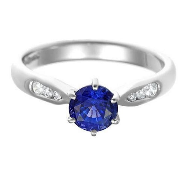 62267 1.80 CT Blue Ceylon Sapphire with Diamonds Ring, 14K White Gold - Size 6.5