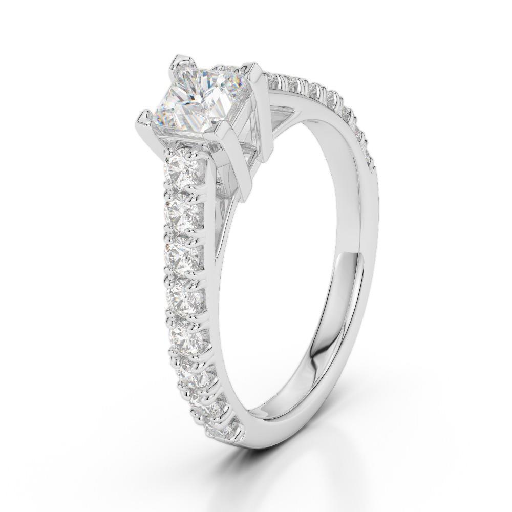 2.35 CT Princess & Round Cut Diamonds Wedding Ring, 14K White Gold - Size 6.5