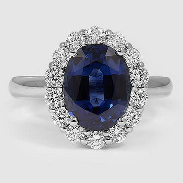 62279 Sapphire & Diamonds 8.50 CT Wedding Ring, 14K White Gold - Size 6.5