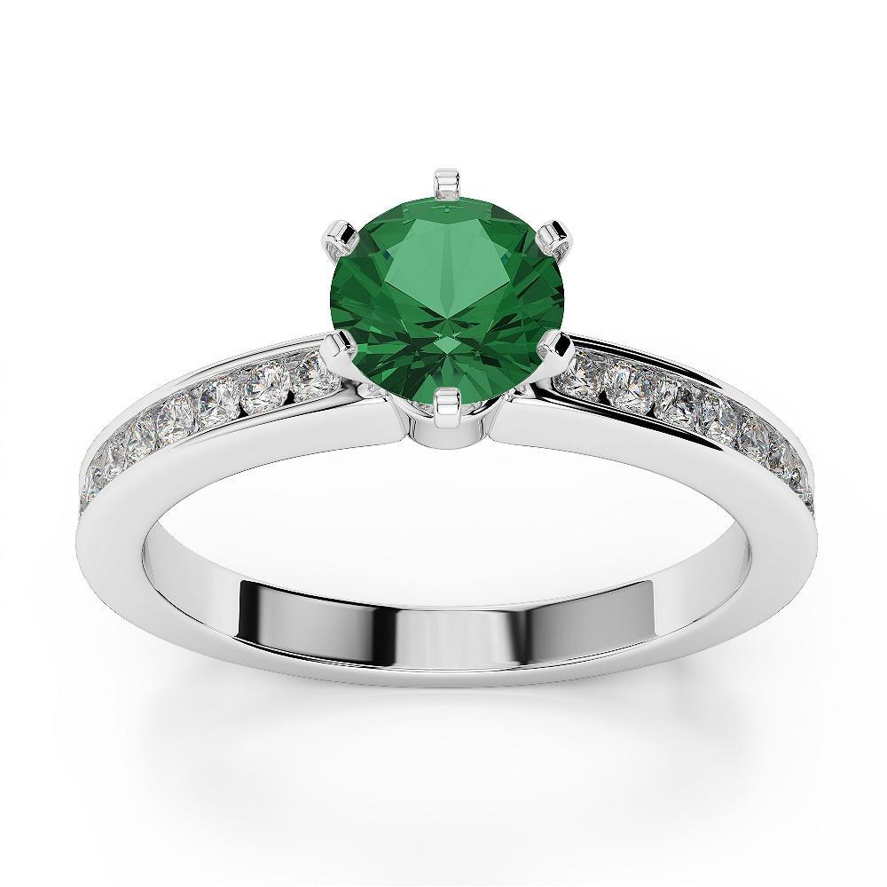 62280 14K White Gold 3.40 CT Green Emerald & Diamonds Engagement Ring, Size 6.5