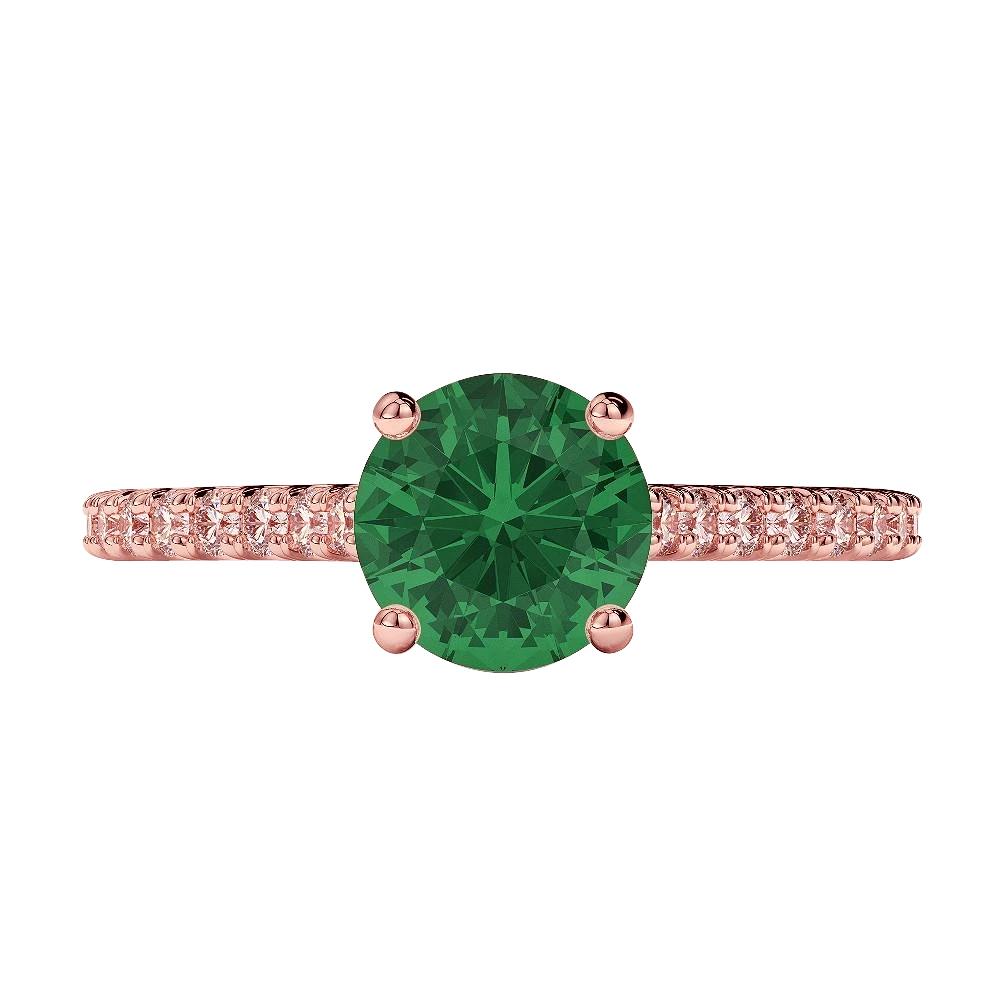 3.25 CT Round Emerald & 14K Rose Gold Gemstone Diamond Ring, Size 6.5
