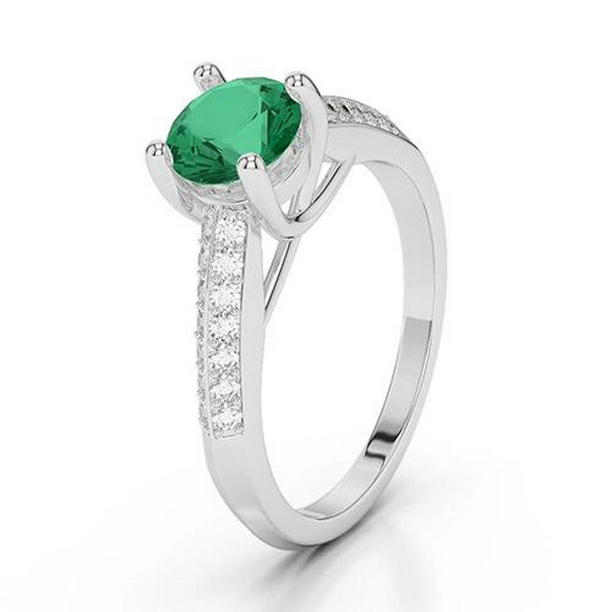 62283 Round Cut 2.60 CT Emerald & Diamonds Anniversary Ring, White Gold - Size 6.5