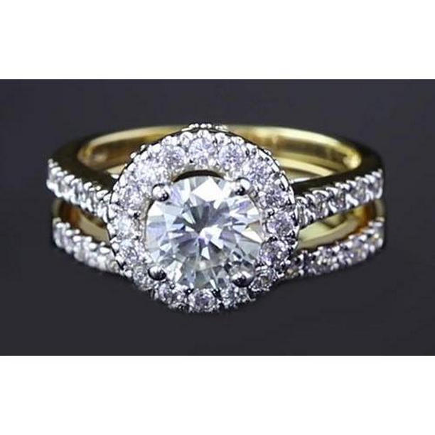 Round Diamond 3 CT Split Shank Jewelry Halo Anniversary Ring, Size 6.5