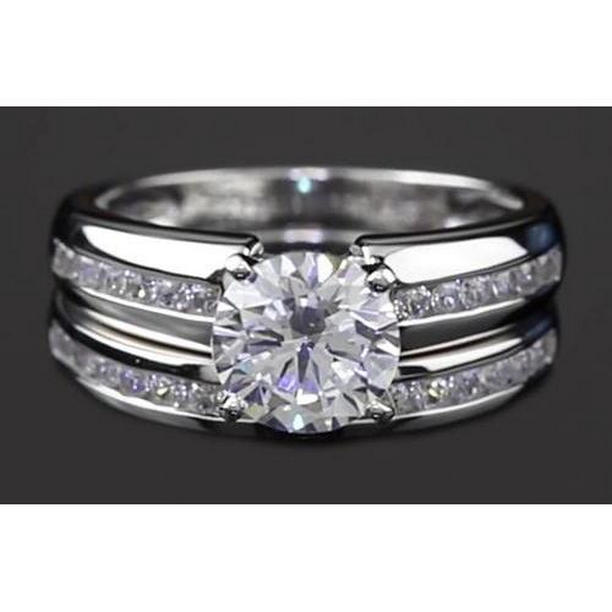 3 CT 14K White Gold Round Diamond 4 Prong Engagement Ring Set, Size 6.5
