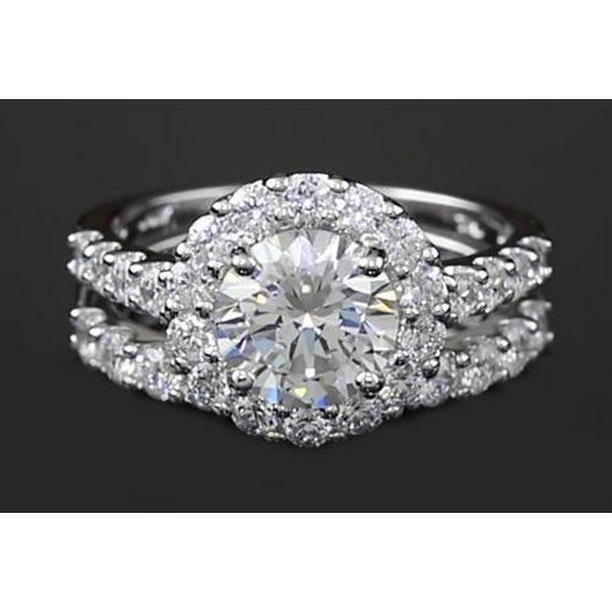 62903 1.8 CT Halo Parallel Double Shank Ring, 14K White Gold - Size 6.5