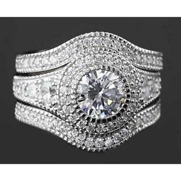 62904 Vintage Set 4 CT Round Diamond Anniversary Ring, 14K White Gold - Size 6.5