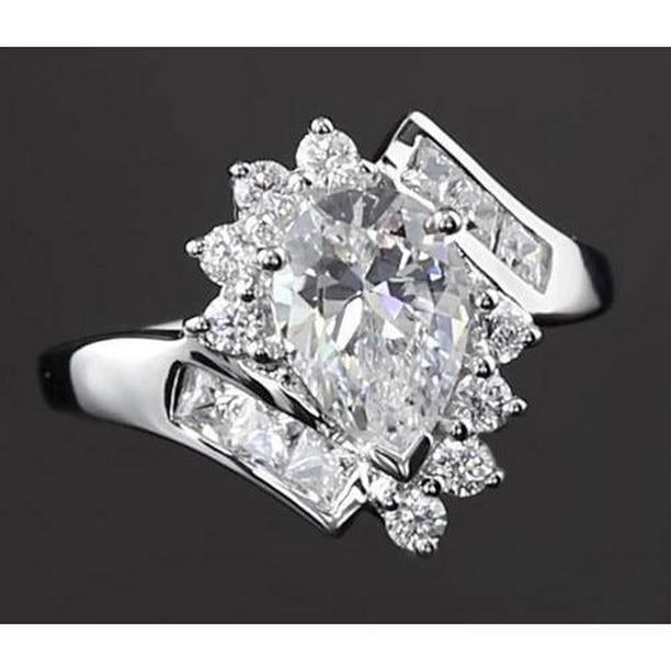 62912 Interlocking 2.50 CT Pear Diamond Engagement Ring, 14K White Gold - Size 6.5