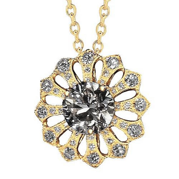 Picture of Harry Chad Enterprises 62922 3 CT Diamond Flower Pendant&#44; 14K Yellow Gold