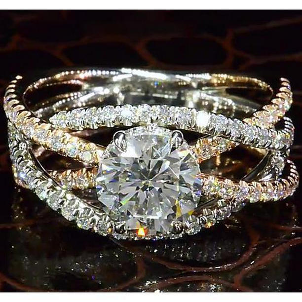 Diamond 3.50 CT Two-Tone Twisted Womens Engagement Ring, Size 6.5