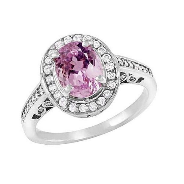 11.85 CT Pink Kunzite with Diamonds Anniversary Ring, White Gold - Size 6.5