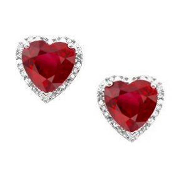 3.56 CT Heart Ruby with Diamond Stud Halo Earring, 14K White Gold