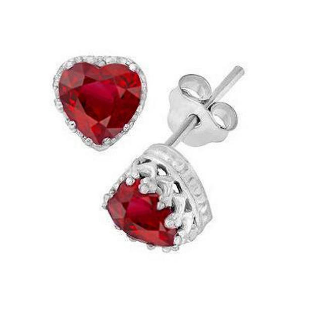 62953 5.40 CT Heart Cut Red Ruby with Diamond Stud Earring, 14K White Gold -  Harry Chad Enterprises