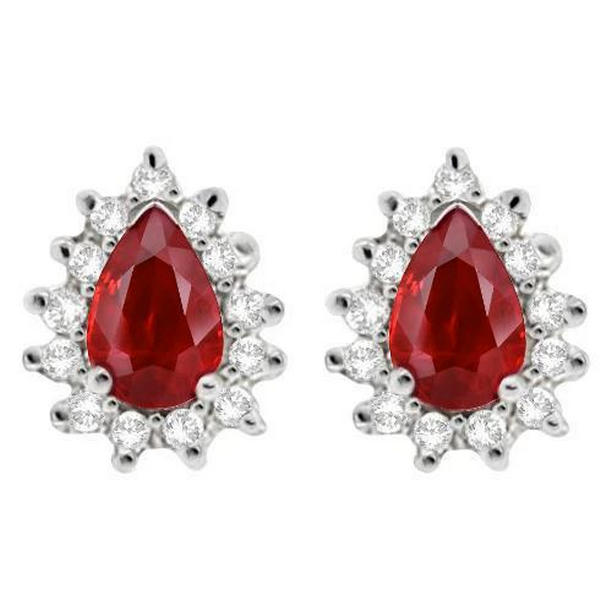 Pear Cut Red Ruby Gemstone with Diamond 3.80 CT Stud Earring