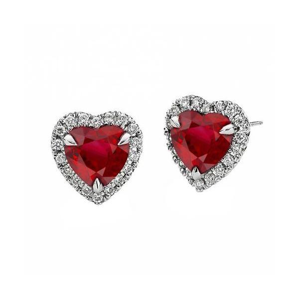 62955 6.50 CT Heart Cut Red Ruby & Diamond Stud Earrings, White Gold -  Harry Chad Enterprises