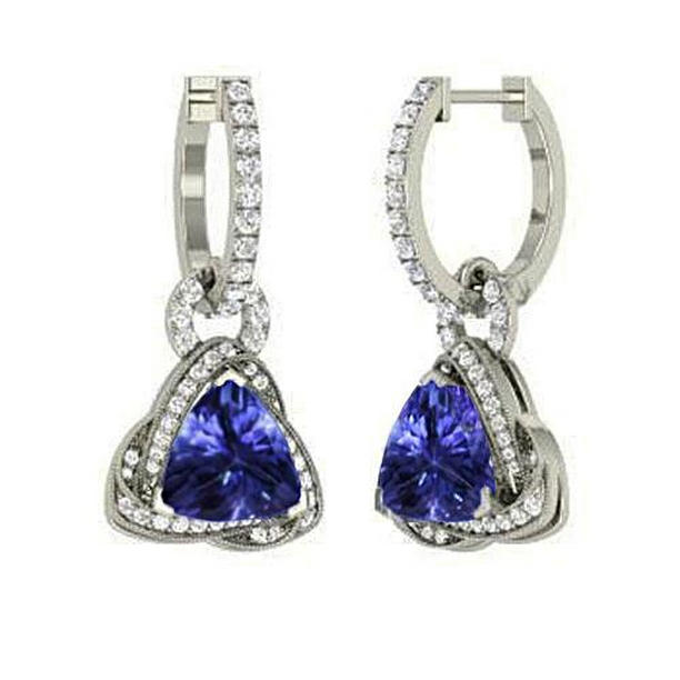 5 CT Tanzanite & Diamonds Lady Dangle Earrings, 14K White Gold