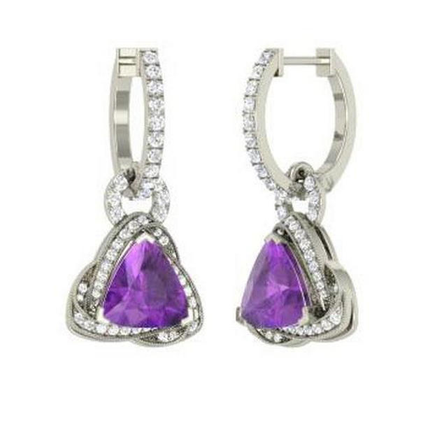 Womens 5.10 CT Amethyst & Diamonds Dangle Earrings, 14K White Gold