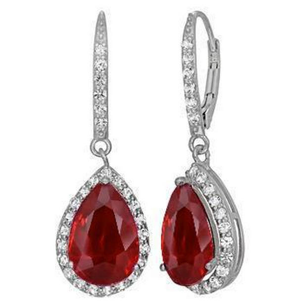 8 CT Red Pear Cut Ruby with Diamond Dangle Womens Gold Earring