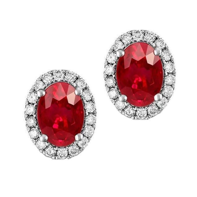 Oval Cut Ruby with Diamonds 4.50 CT Stud Earrings, 14K White Gold