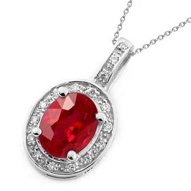 62969 4.80 CT Ruby & Diamonds Pendant Necklace, 14K White Gold