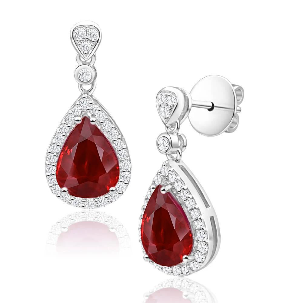 5 CT Pear Cut Red Ruby & Diamond Drop Dangle Earring, White Gold