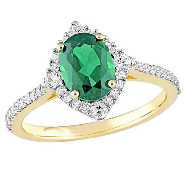 62972 3.20 CT Emerald & Diamonds Engagement Ring, 14K Yellow Gold - Size 6.5