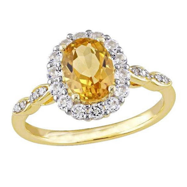 62974 14.75 CT Oval Cut Citrine & Diamonds Wedding Ring, Yellow Gold - Size 6.5