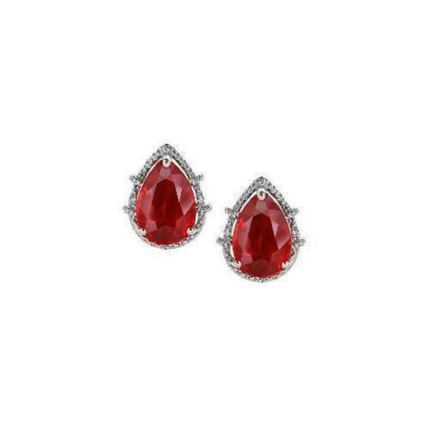 6.68 CT Pear Cut Red Ruby & Diamond Stud Earring, 14K White Gold