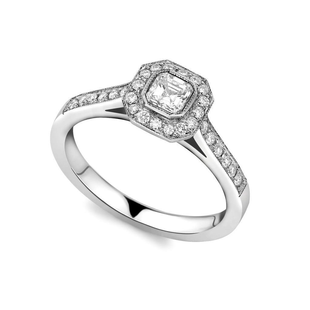 63712 2.50 CT Asscher & Round Diamond Halo Wedding Ring, Size 6.5
